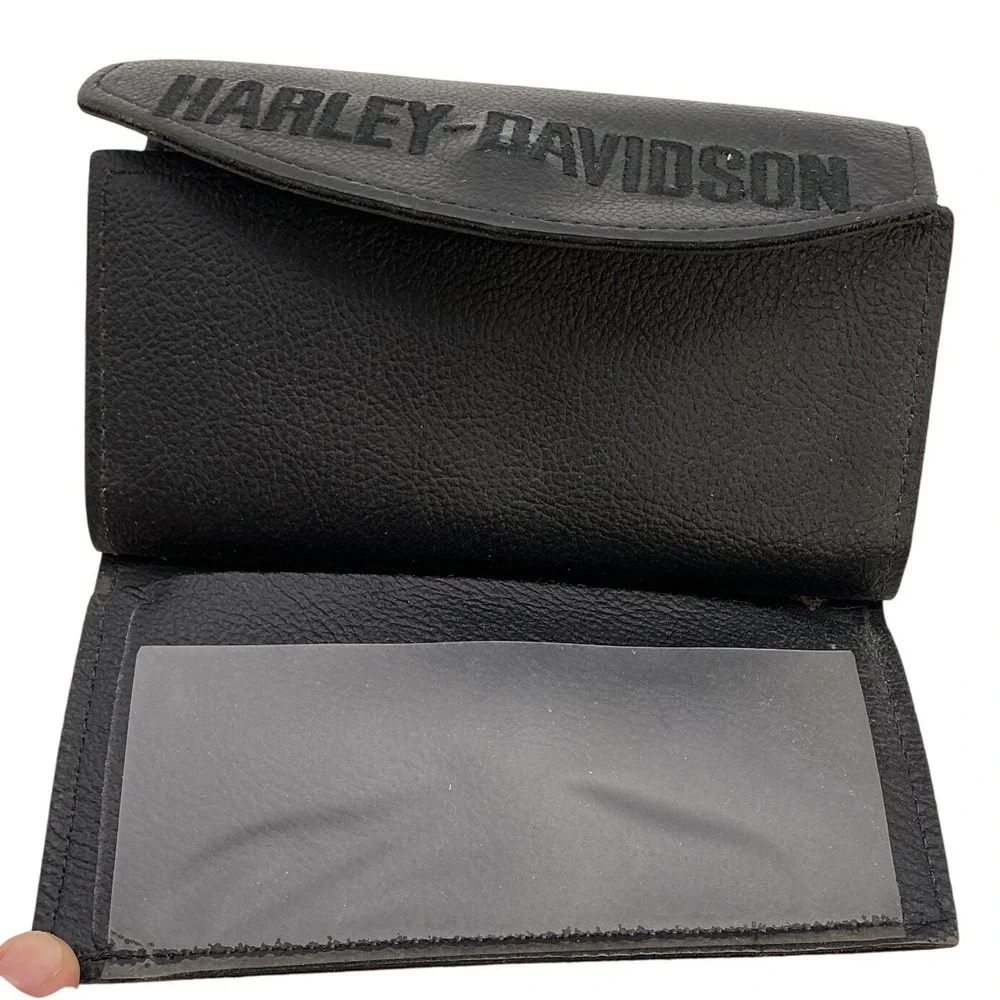 Harley Davidson Leather‎ Checkbook Wallet Black Snap Bifold Rider Embroidered